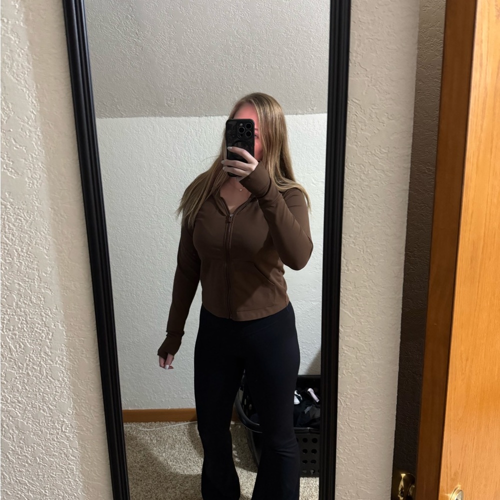 Fabletics Cropped Brown Zip-Up Hoodie